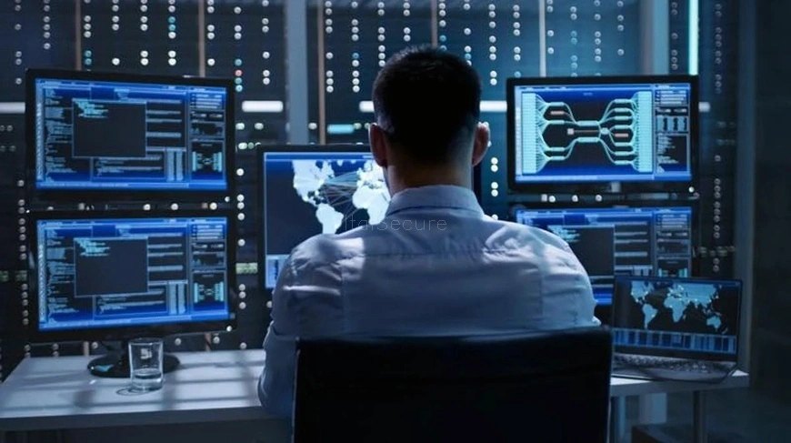 Consulente di cybersicurezza che lavora con team di piccolo ufficio
